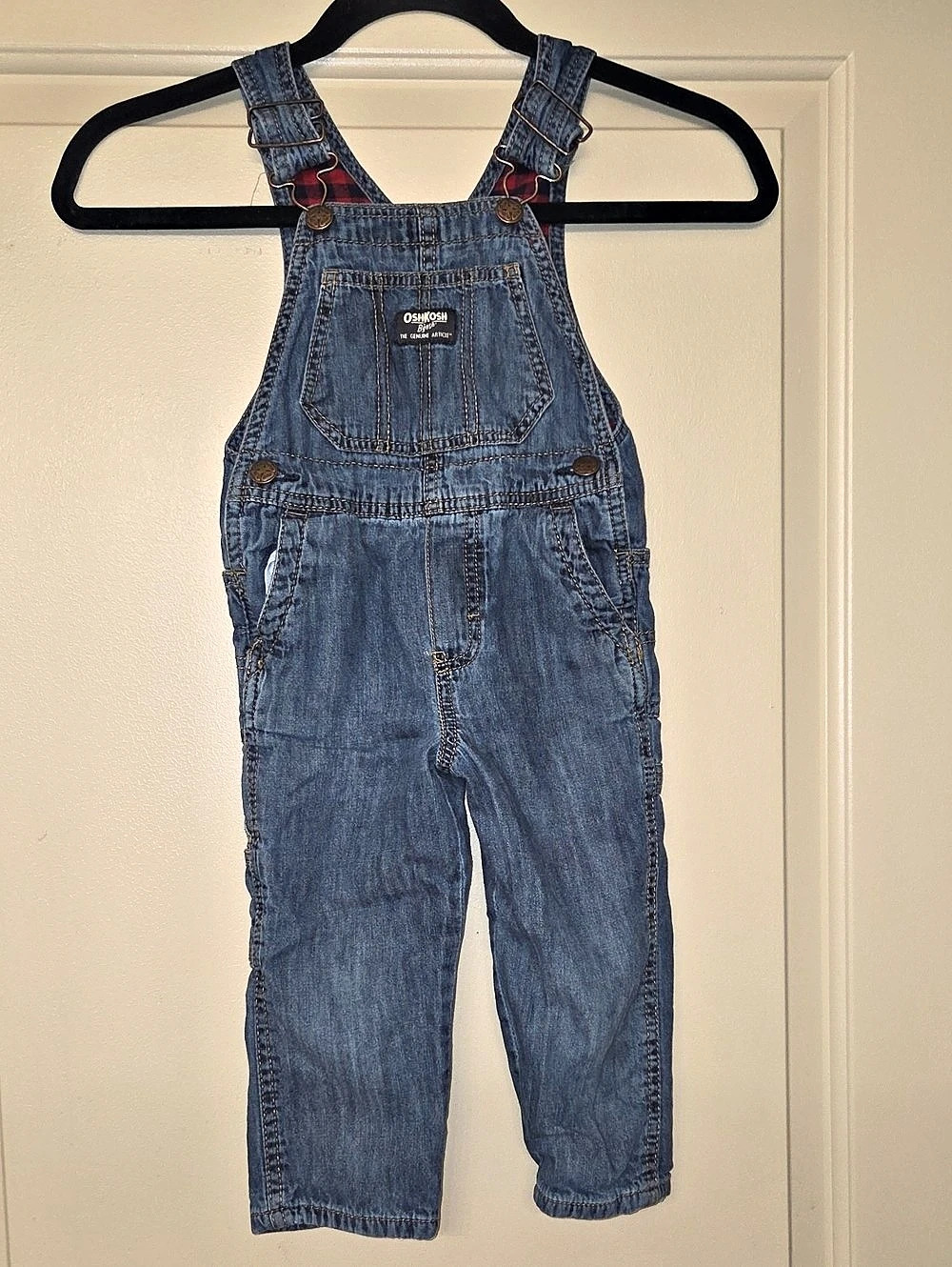 OshKosh B'gosh Toddler Buffalo Plaid-Lined Overalls Denim Overalls in Blue